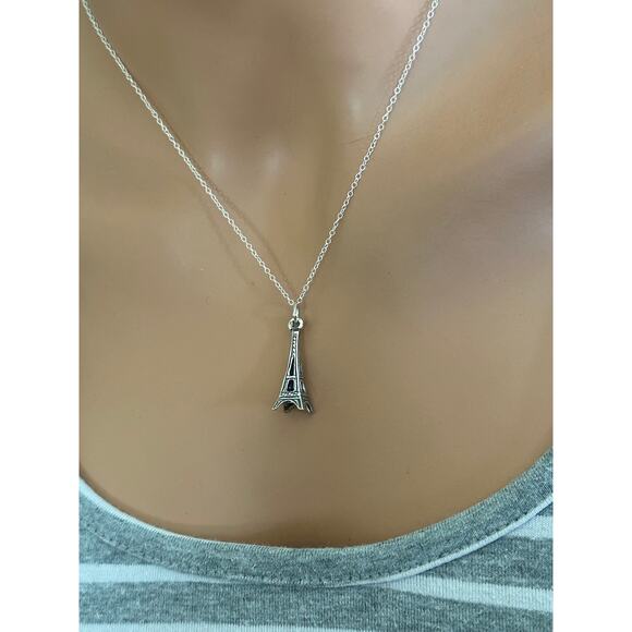 Sterling Silver Eiffel Tower Necklace, Silver Eiffel Tower Necklace - Picture 1 of 5